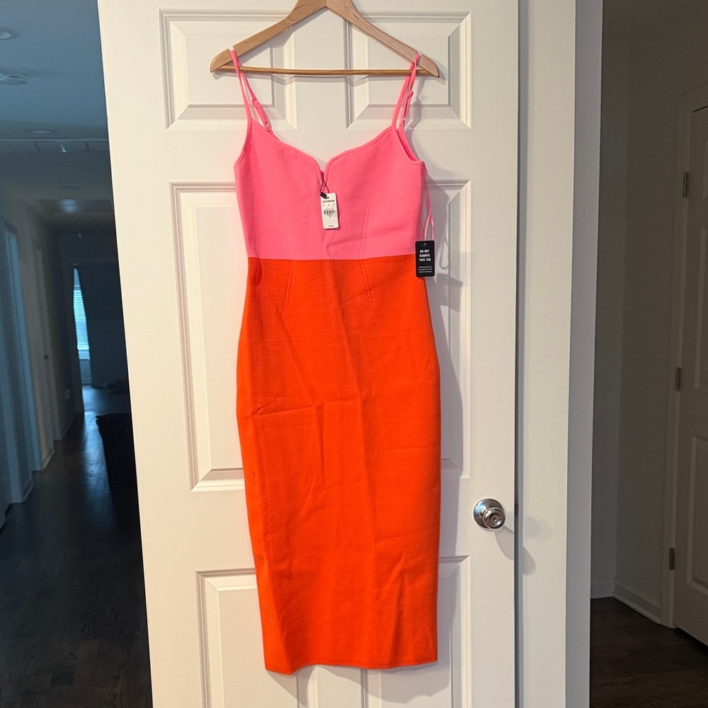 Express Pink and Orange Midi Dress